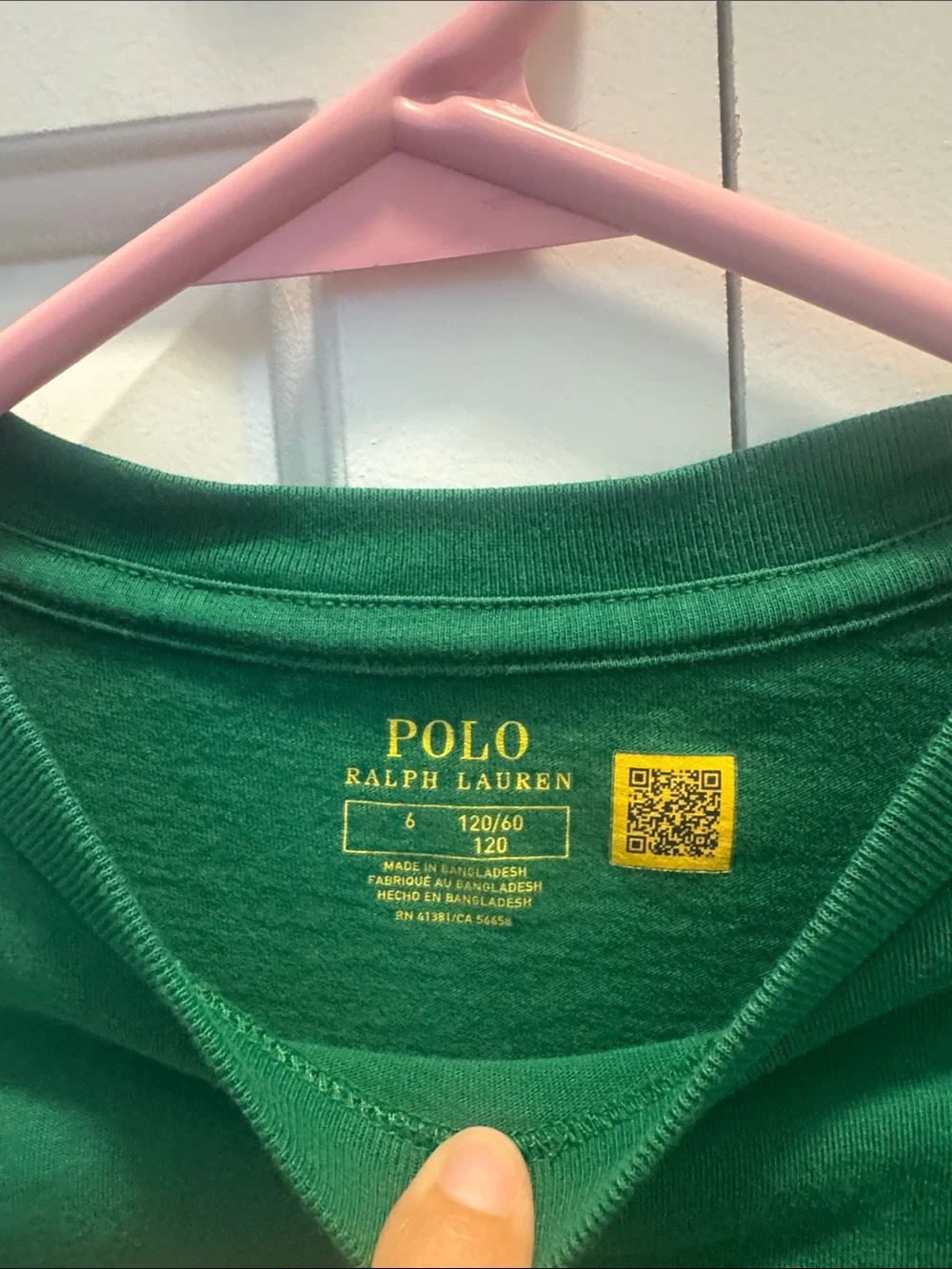 Ralph Lauren Boys Green Long-Sleeve Crew Tee with Purple Pony